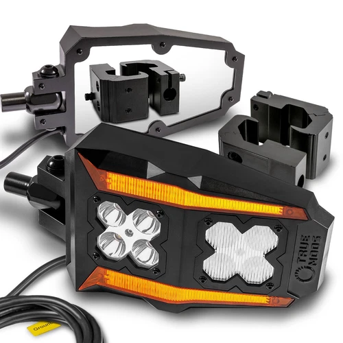 Rear Side View Mirror Kit for UTV Polaris Pro-Fit Roll Bar + LED Off-Road Light