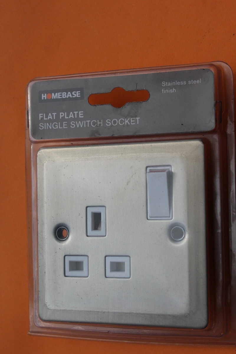 Homebase 1G Single 13A Switched Socket Brushed Stainless Steel