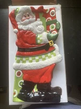 Fitz and Floyd Holiday Cheer Elongated Ceramic Santa with Presents Tray