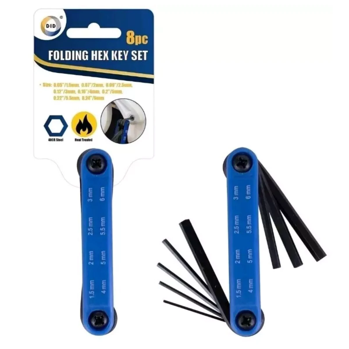 Juego De 8 Dados Allen Hexagonales BlueSpot – Tamaños H5 A H19, 1/2” De Impacto