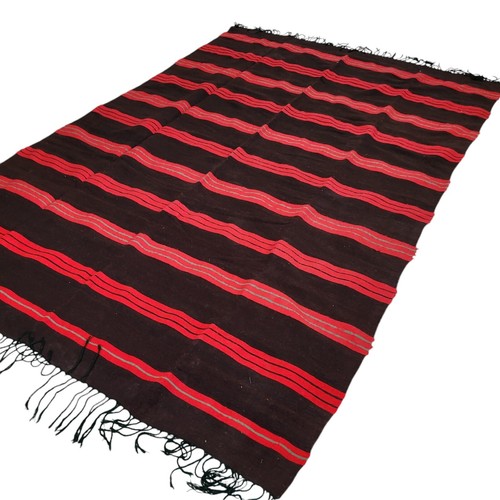 Vintage Handmade Moroccan Brown Rug Red Green Stripes Berber Tribal Wool Carpet - Picture 6 of 24