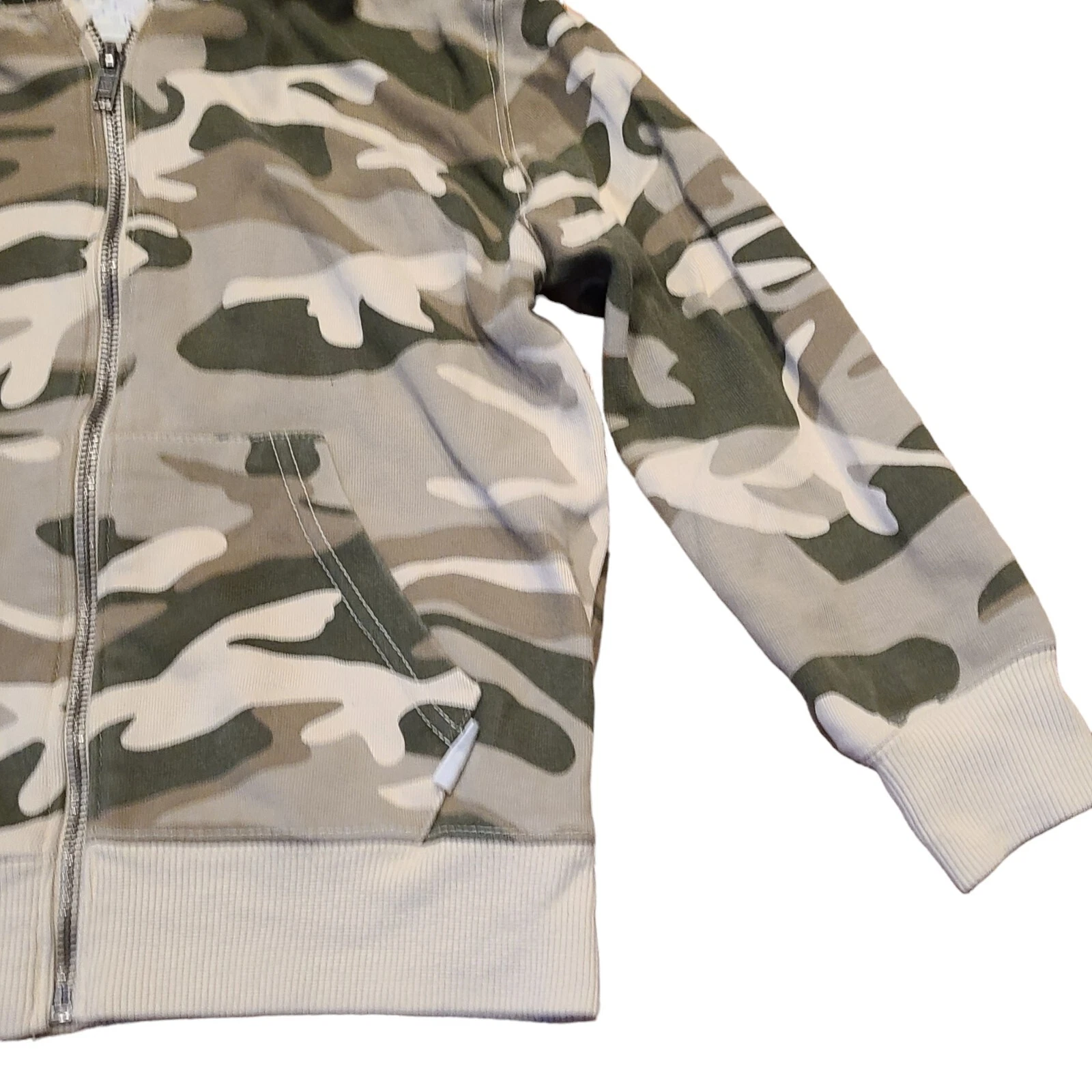 OFF WHITE Felpa con cappuccio e zip intera mimetica Zara bambino taglia 7 (122 cm) beige grigia