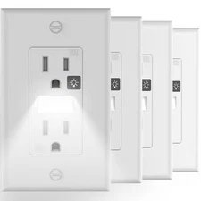 Receptacle Outlet with Night LightWhite Standard Decorator Electrical Wall Ou...