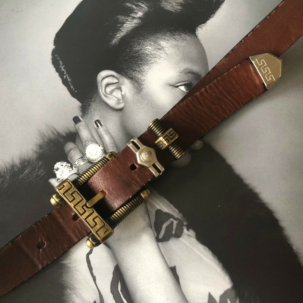 【関税&送料込み】Versace Belt With Greek Key Buckle GIANNI VERSACE belt w/ Greek Key, Medusa head, Nuts & Bolt