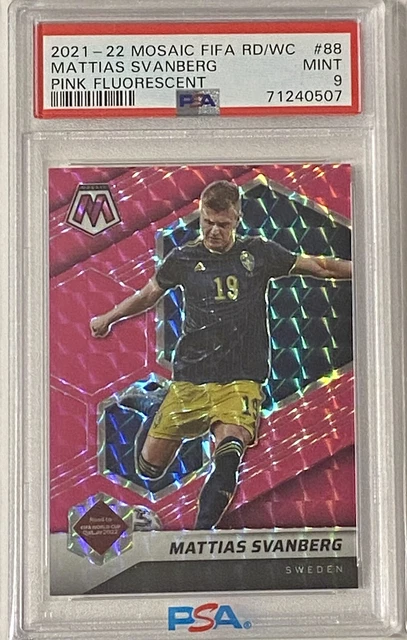 PSA 10 2021-22 MATTIAS SVANBERG MOSAIC FIFA WORLD CUP Pink FLORESCENT Prizm /10