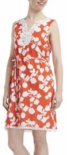 Mudpie Wmn Sleeveless Avery Crochet Neck Dress Belted Floral Sz Large Orange/Red