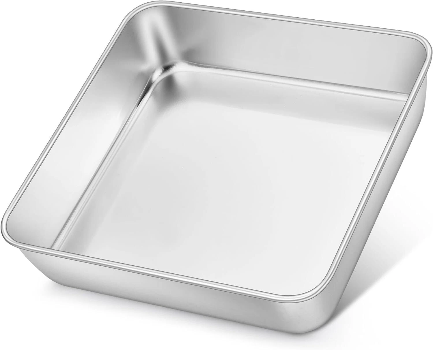 E-far 8x8 Inch Square Cake Pan, Stainless Steel Baking Pan for Lasagna Browni...