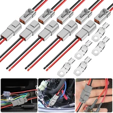 4Pairs DTP 2 Pin Connector 12AWG Cable Wire 2 Way Waterproof Plug Wiring Harness