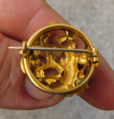 Broche Ancienne Art Nouveau En Plaqué Or - Diamètre 25 Mm, Style Vintage, Occasion