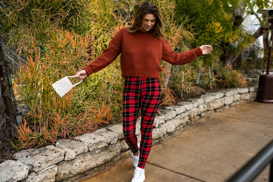 Leggings para mujer a cuadros estilo argyle regular talla única súper suaves Foto 3 de 4