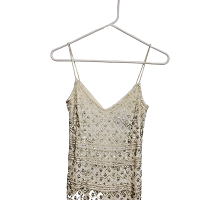 Theia Sleeveless Sequin Fully Beaded Cocktail Dress Silver Cream Women's Size 2 | eBay Theia Sleeveless Sequin Fully Beaded Cocktail Dress Silver Cream Women's Size 2 | eBay