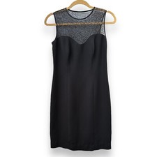 Jones New York Little Black Dress  Size 4 Sleeveless Illusion Beaded Sheer