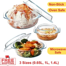 Clear Round Glass Casserole Dish with Glass Lids - Set of 3 (0.65L, 1L, 1.4L)