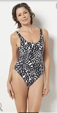 Attitudes by Renee Women's Reversible Swimsuit Leopard Black Small X-Small