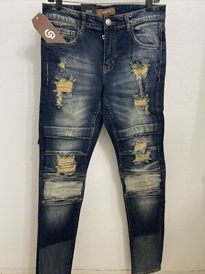 NEW Crysp Denim Mens Size 30x34 MONTANA DENIM BLUE JEANS Distressed w/ Holes