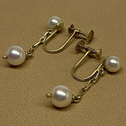 Vintage Screw Back Earrings Double Pearl Drop 5mm & 7mm 14k Yellow Gold - Picture 7 of 14