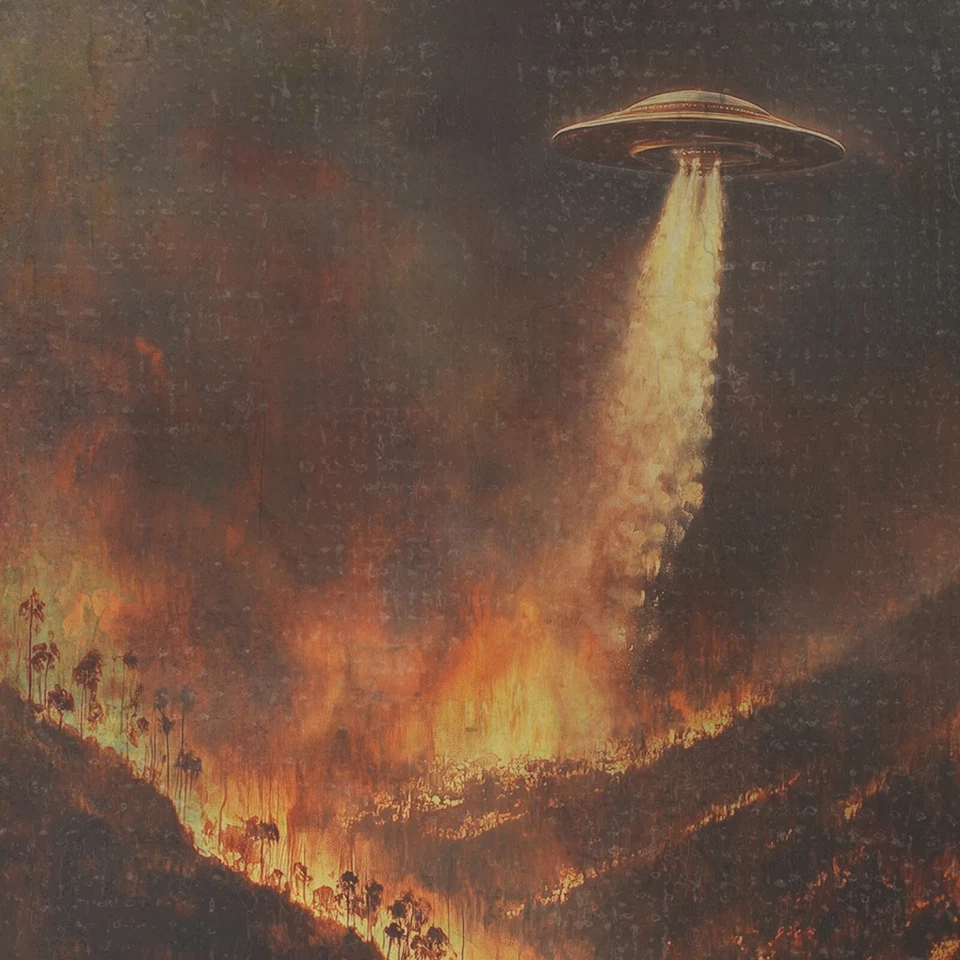 Arte de pared de bombero OVNI, póster de incendio forestal alienígena, decoración de incendios forestales de Los Ángeles Foto 2 de 4