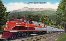 Rocky Mountain Rocket Train At The Foot Of Pikes Peak Linen Postcard