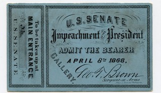 Antiguo boleto de destitución del presidente del Senado de los Estados Unidos del 8 de abril de 1868