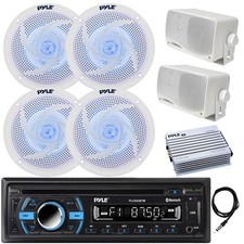 Pyle Bluetooth CD Radio, Amp, 4x 6.5" LED  2x 3.5" Speakers White , Antenna