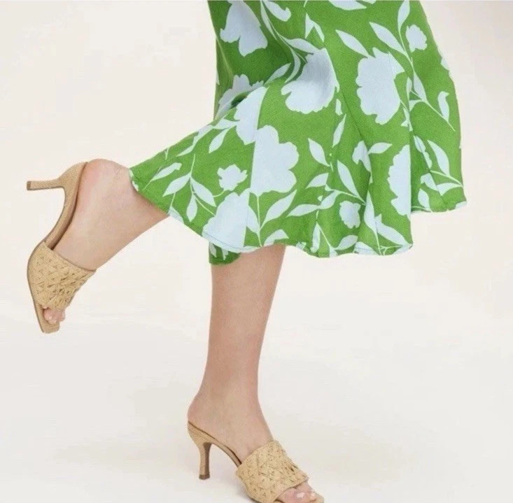 Falda midi KATE SPADE NEW YORK x Target clásica de lino rosa ajustada y acampanada, talla MED Foto 4 de 4