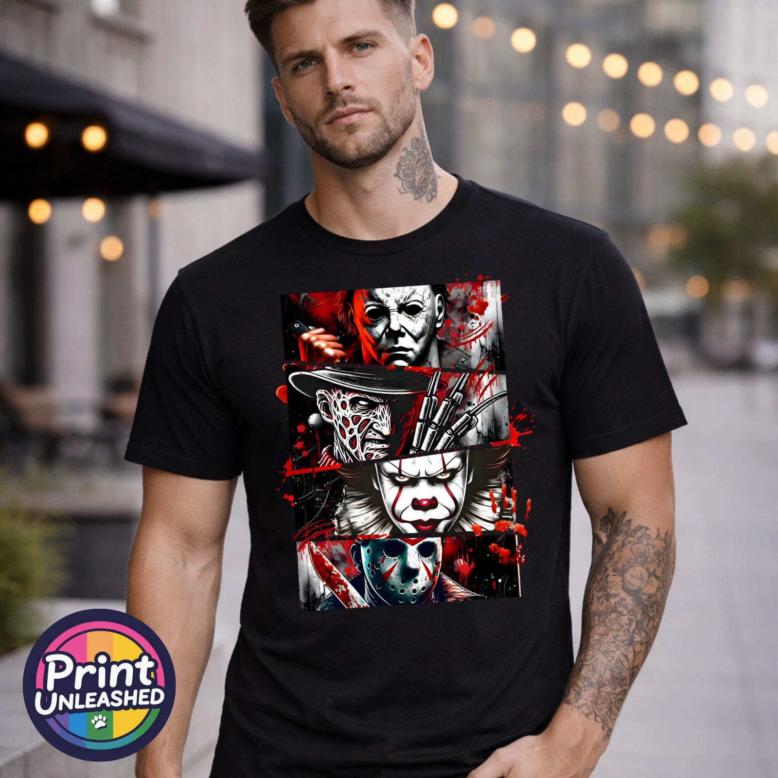 Classic Horror Movie Graphic T-Shirt Black Jason Freddy IT Michael Myers Tee