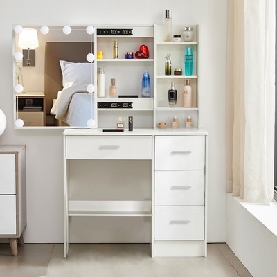 Dressing Table Vanity Makeup Desk with Side Storage Cabinet LED Lights Mirror
