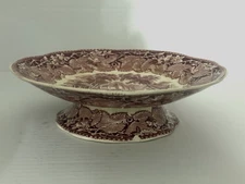 Vtg Mason's Vista Pink Pedestal COMPOTE / Serving Plate, Red/White Transferware