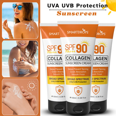 SPF 90 PA+++ Collagen Sunscreen Cream with UVA UVB for Men & Women - Pack 3