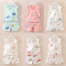 Cartoon Cotton Baby Pajamas Set Home Summer Unisex Kids Sleeveless Pajama