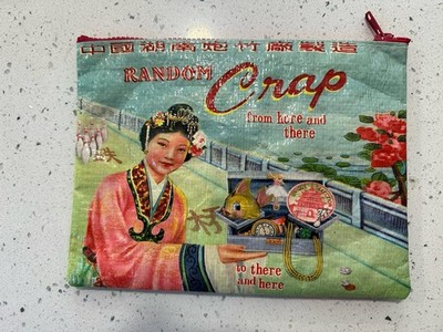 Blue Q Random Crap From Here and There Medium Zipper Makeup Bag 9x7 Recycled