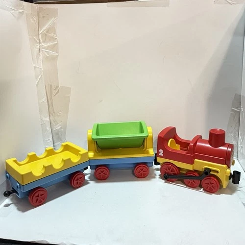 Vintage Playmobil Junior 123 Train With Passenger And Cargo Cars Used