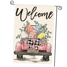 Welcome Easter Eggs Truck Garden Flag 12x18 Inch Double Garden Size-12 x 18"