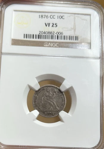 1876-CC Seated Liberty Silver Dime NGC VF25 Nice Carson City Coin