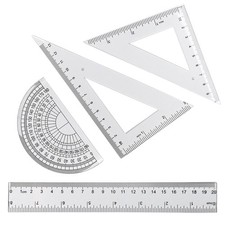4 Pcs Transparent Math Geometry Set Protractor, Rulers, Triangle Drafting Ki