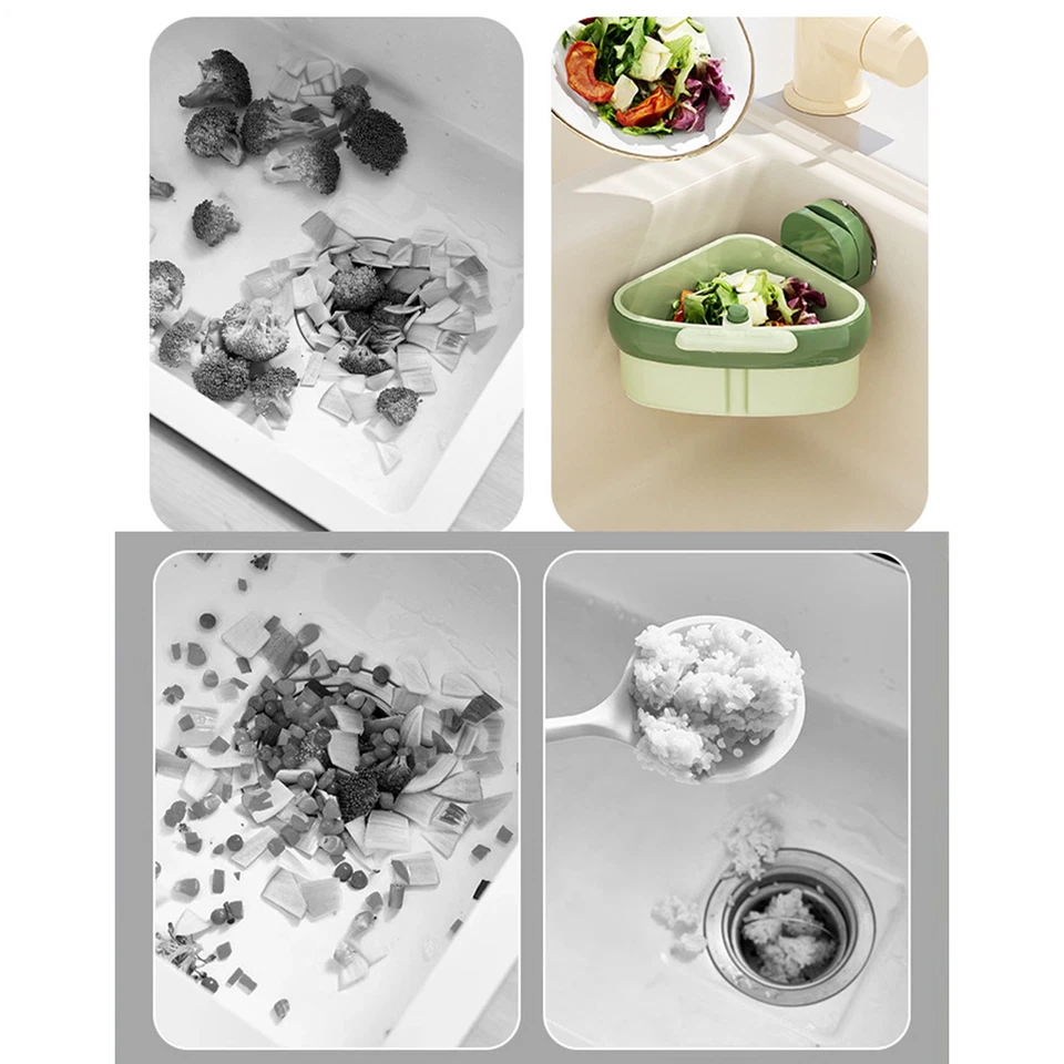 Estante de drenaje de fregadero de esquina multifuncional cesta estante ventosa soporte de esponja Foto 4 de 4