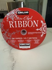 New Kirkland wire edged ribbon 50 yards Red With White Snowflake