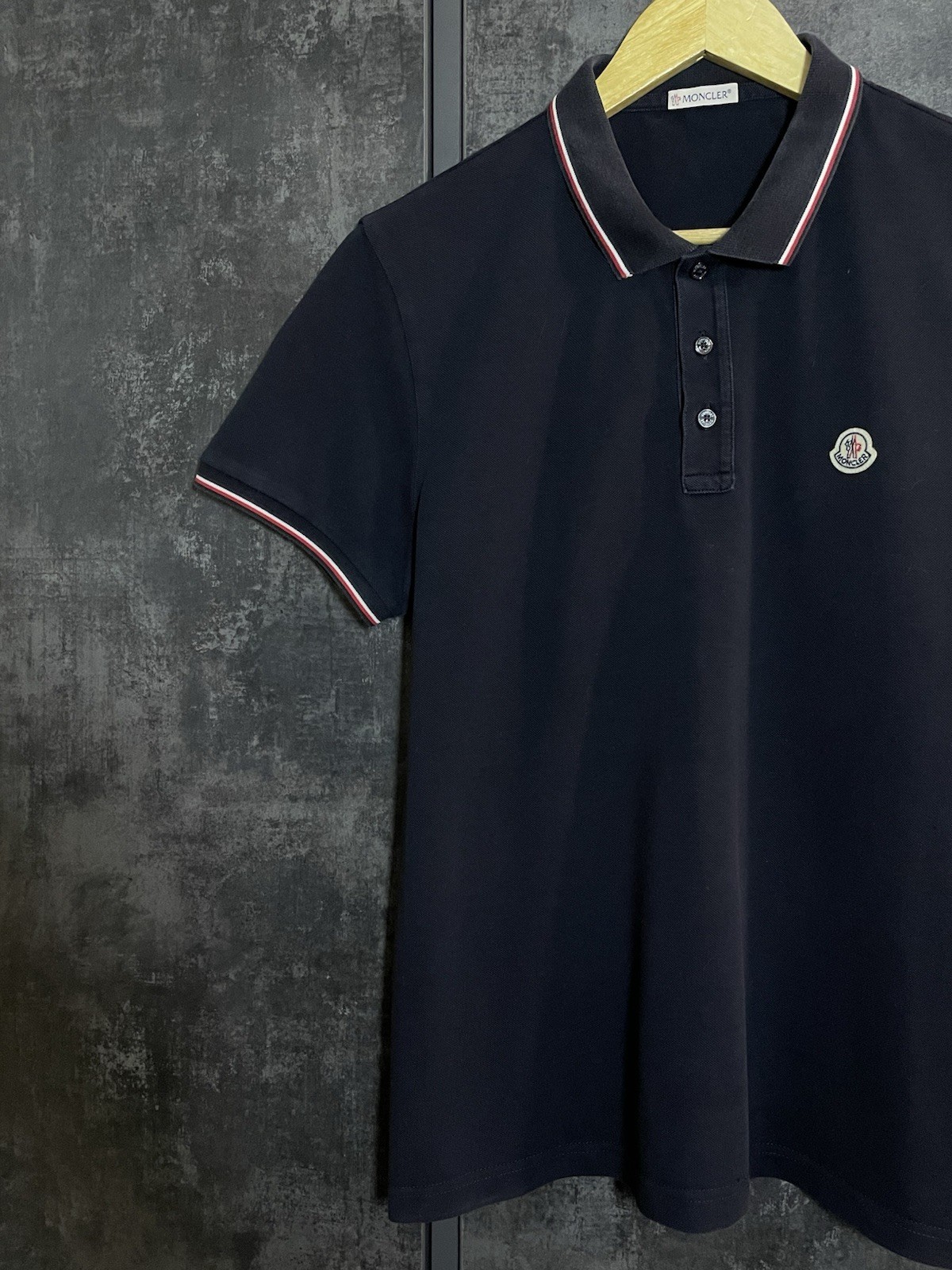 Moncler Maglia Manica Corta Navy Small Logo Polo T-shirt Striped Luxury Size M thumbnail 3