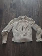 🩷Balenciaga Paris Nude Blush Suede Leather Jacket Smocked Knit Trim Ghesquiere