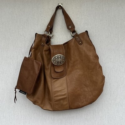 Vintage Y2K Emporio Armani hellbraune Leder Schultertasche großer Hobo & passendes Etui