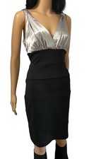 Bisou Bisou Black Bandage Silver Satin Top Sheath Dress Sz 10 MODIFIED
