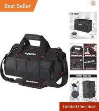 Durable 14-Inch Multi-Pocket Tool Bag with Adjustable Strap - Black Organizer