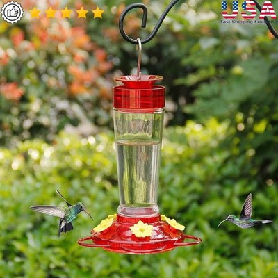 Hummingbird Feeder Glass Nectar Bottle 5 Feeding Ports Easy Clean Ant Moat New