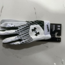 Under Armour Men's UA Clean Up Baseball Batting Gloves 1378764-101 WHT/GREEN LRG