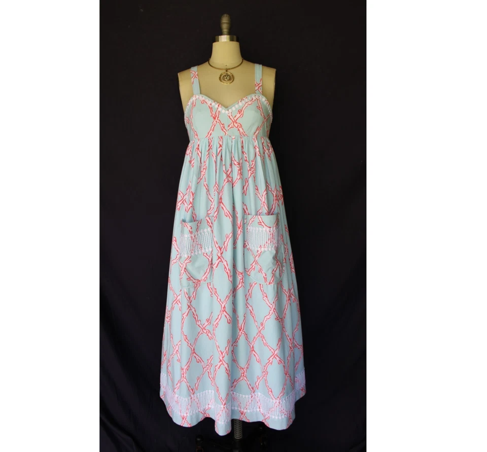 Lilly Pulitzer custom coral lattice vintage crochet lace mod tunic dress Maxi - Image 3 of 4