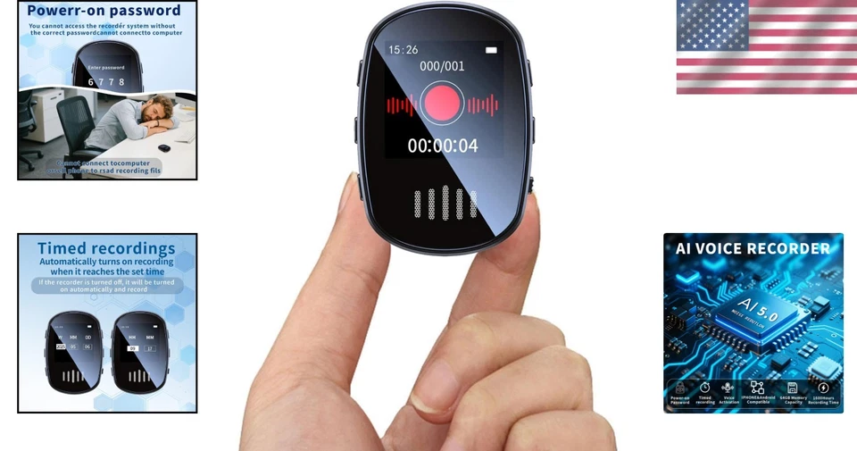 Lightweight 64GB Voice Activated Recorder with Password Protection: Safe & Smart - Image 2 of 4