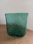 Stunning Vintage Blenko Textured Aqua Sea Foam Square Glass Vase Dimpled