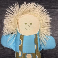 Blue Fabric Doll with White Hair Rag Doll Happy