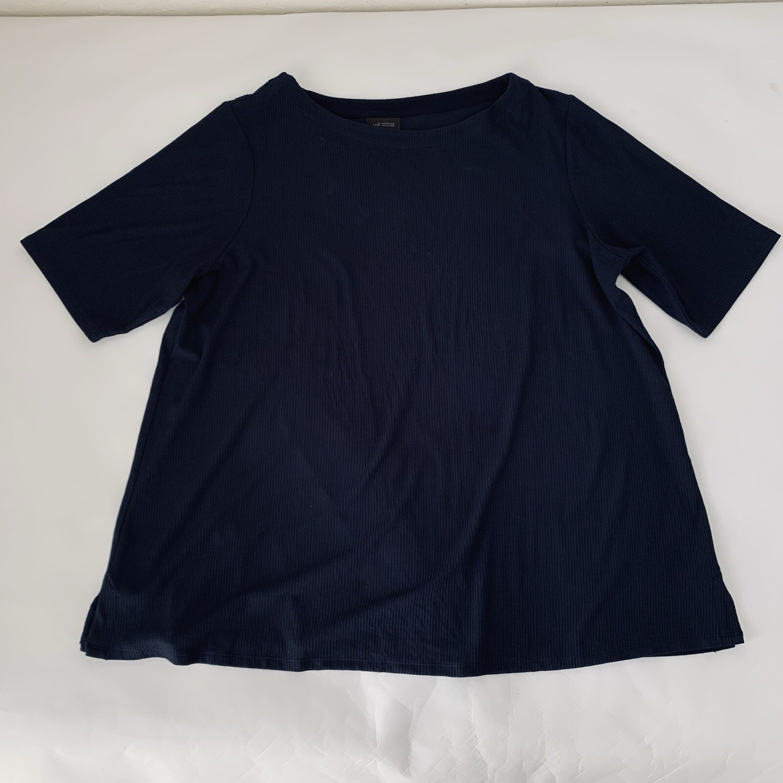 J Jill Top Wearever Collection Women XL Navy Ribbed Short Sleeve Stretch Career