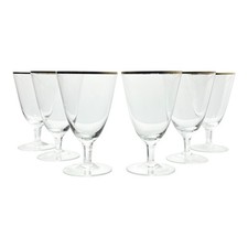 1960s Mid-century Vintage Minimalist 6 Gold Rim Crystal Iced Tea Glasses 6” 14oz